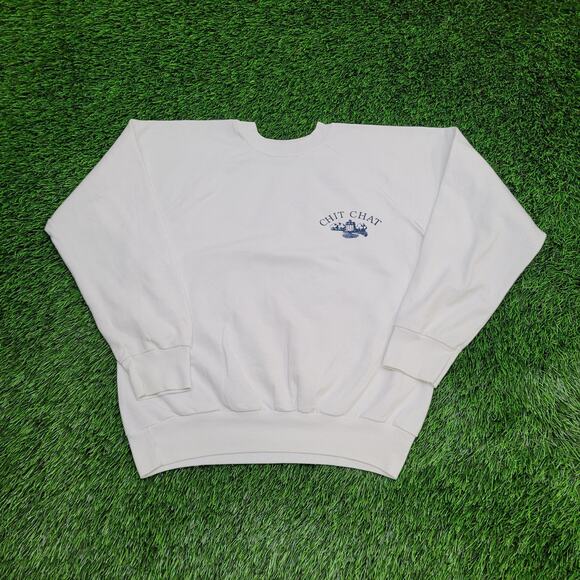 Vintage 80s Chit-Chat Sweatshirt Womens M/L 20x20 Boxy White - Picture 1 of 13